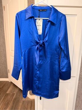 Zara Royal Blue Satin Tie-Front dress